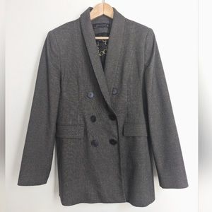 Zara Woman Long Fitted Blazer Mini Check Plaid size Large